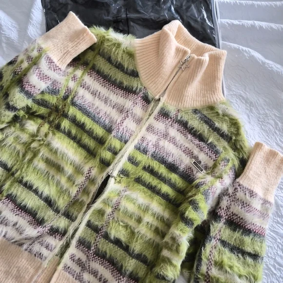 Fuzzy Knitted Mock Neck Cardigan ▪︎ Multi Color ▪︎ MD - Picture 8 of 13